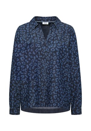 Cecil, Short-sleeved shirt-style top with checked pattern - Bluse - dark blue wash