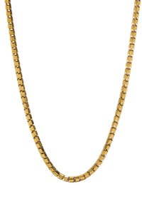 Naszyjnik z łańcuszka w odcieniu złota, z kwadratowymi ogniwami o gładkim, polerowanym wykończeniu, prezentujący jednolity wzór na całej długości.