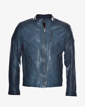 Tee-farbene Lederjacke mit glatter Textur, Reißverschluss vorne, hohem Kragen und gerippten Akzenten an den Schultern. Verfügt über eine Brusttasche und eine taillierte Passform.