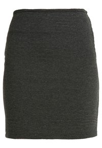 Schwarzer gerippter Minirock mit taillierter Passform, der eine strukturierte Oberfläche und keine sichtbaren Verschlüsse aufweist.