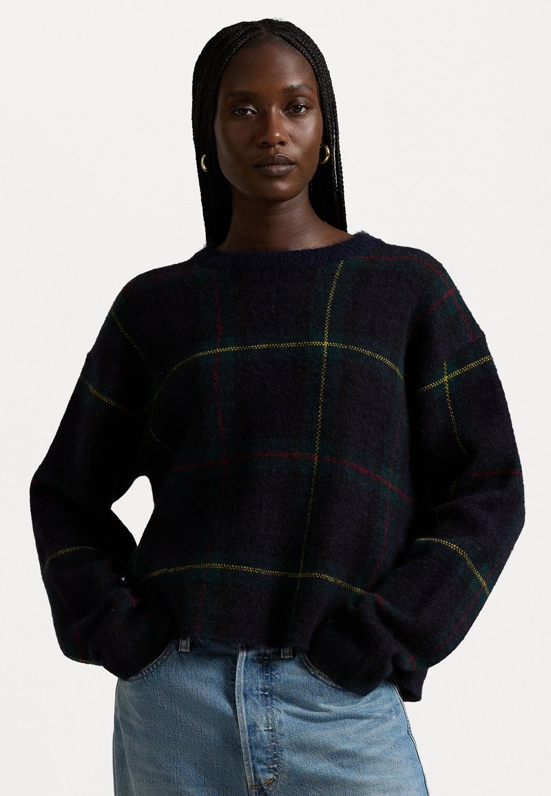 Polo Ralph Lauren PLAID ALPACA-BLEND CREWNECK SWEATER - Pullover - dark blue