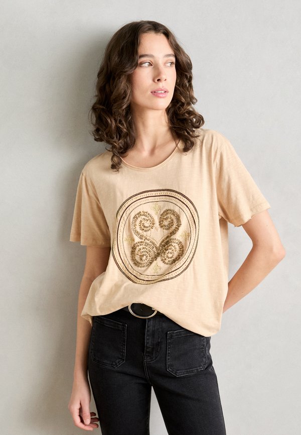 EMBROIDERY TEE - Print T-shirt - sesame
