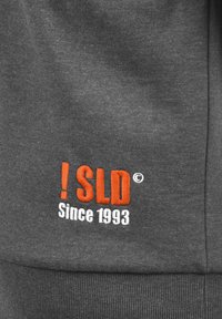 Sivi dukserica od tkanine s vezom u narančastoj i bijeloj boji: "! SLD" iznad "Od 1993." Detaljno šivanje i rebrasti rukavi.