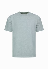 Lichtgroene katoenen t-shirt met een ronde hals, korte mouwen en een subtiel textuurpatroon over de stof.