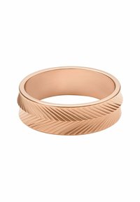Roségoldring mit gewundener Textur, glatter Innenband und modernem, doppellagigem Design.