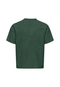 Groen T-shirt met korte mouwen, gemaakt van een zachte, gestructureerde stof. Heeft een ronde halslijn en een ontspannen, boxy pasvorm. Achteraanzicht weergegeven.