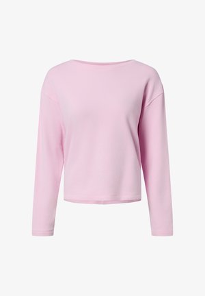 Top rosa a maniche lunghe in tessuto morbido, con scollo ampio, vestibilità rilassata e orlo dritto. Nessun motivo o dettaglio presente.