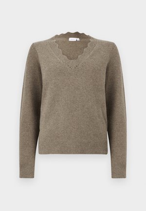 VILA, Knitted VINIKOLINA V-neck - Jersey de punto - brown