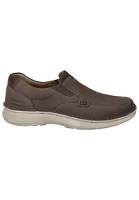 Brune læder slip-on sko med en polstret sål, kontrastsyninger, elastiske sidepaneler og perforerede detaljer.