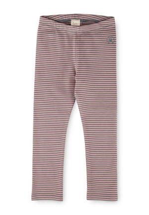 Gestreifte Leggings in Hellrosa und Grau, aus weichem, elastischem Material. Mit einem elastischen Bund und einem kleinen Logo auf der Hüfte.