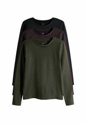 REGULAR FIT - 3 PACK ACTIVE LONG SLEEVE  - Hosszú ujjú felső - black chocolate brown khaki