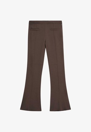 Brune vidde bukser med høj talje, der har to baglommer med kant og en lynlåslukning i siden.