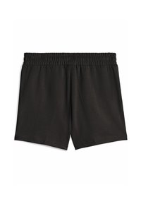 Black athletic shorts with an elastic waistband, made of a smooth fabric, featuring a simple design and no visible patterns or accents.