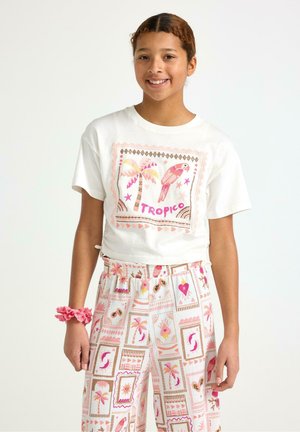 Lindex, LINDEX CROPPED TOP WITH SHORT SLEEVES LINDEX - T-shirts print - white