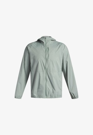 Lichtgewicht, hoodie jack in zachte, lichtgroene stof. Voorzien van een ritssluiting aan de voorkant en elastische manchetten met een slim-fit taille en een gladde textuur.