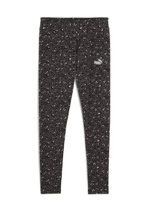 Leggings negre cu un model de leopard în nuanțe de gri și alb. Bretelă elastică cu un mic logo Puma alb pe șold.