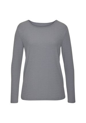 Langarm-Graues Oberteil aus strukturiertem Rippstoff. Verfügt über einen weiten Ausschnitt und eine lockere Passform für zusätzlichen Komfort.