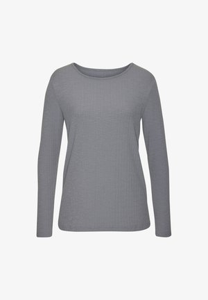 Grijze top met lange mouwen, gemaakt van gestructureerde ribstof. Heeft een brede halslijn en een losse pasvorm voor comfort.
