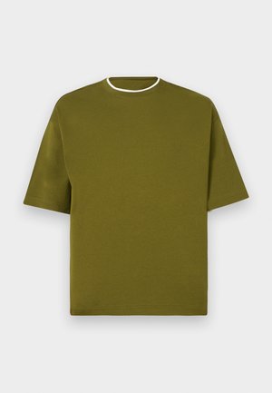 Selected, SLHRELAXFELIX CONTRAST O NECK TEE - T-Shirt basic - avocado