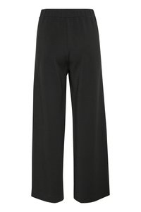 Black wide-leg pants with elastic waistband, loose fit, and straight hem, displayed against a white background.