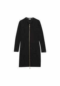 Svart långärmad klänning med rund halsringning och dragkedja fram. Slätt tyg med skräddarsydda sömmar och en subtil dragkedja i guldton.