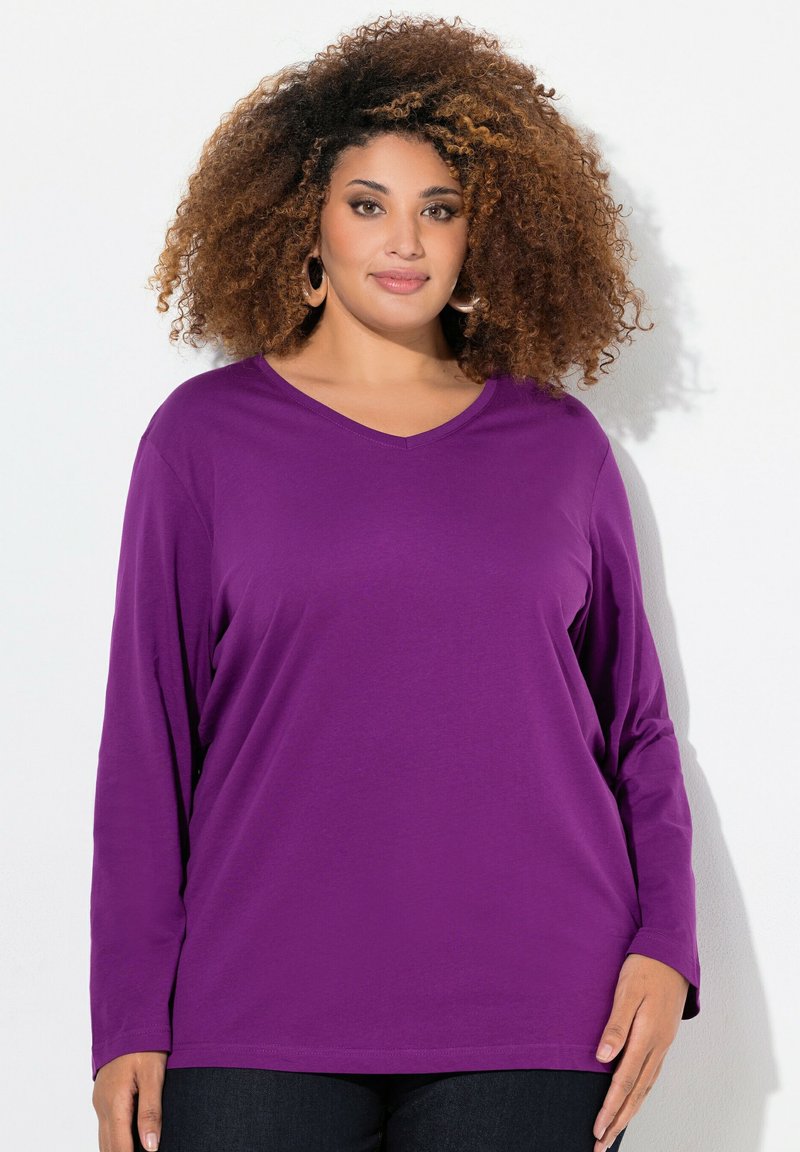 Ulla Popken GROSSE GRÖSSEN BASIC-V LANGARM  - Langarmshirt - classic dark purple