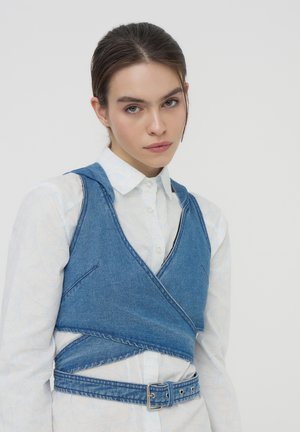 CROP - Smanicato - blu denim medio