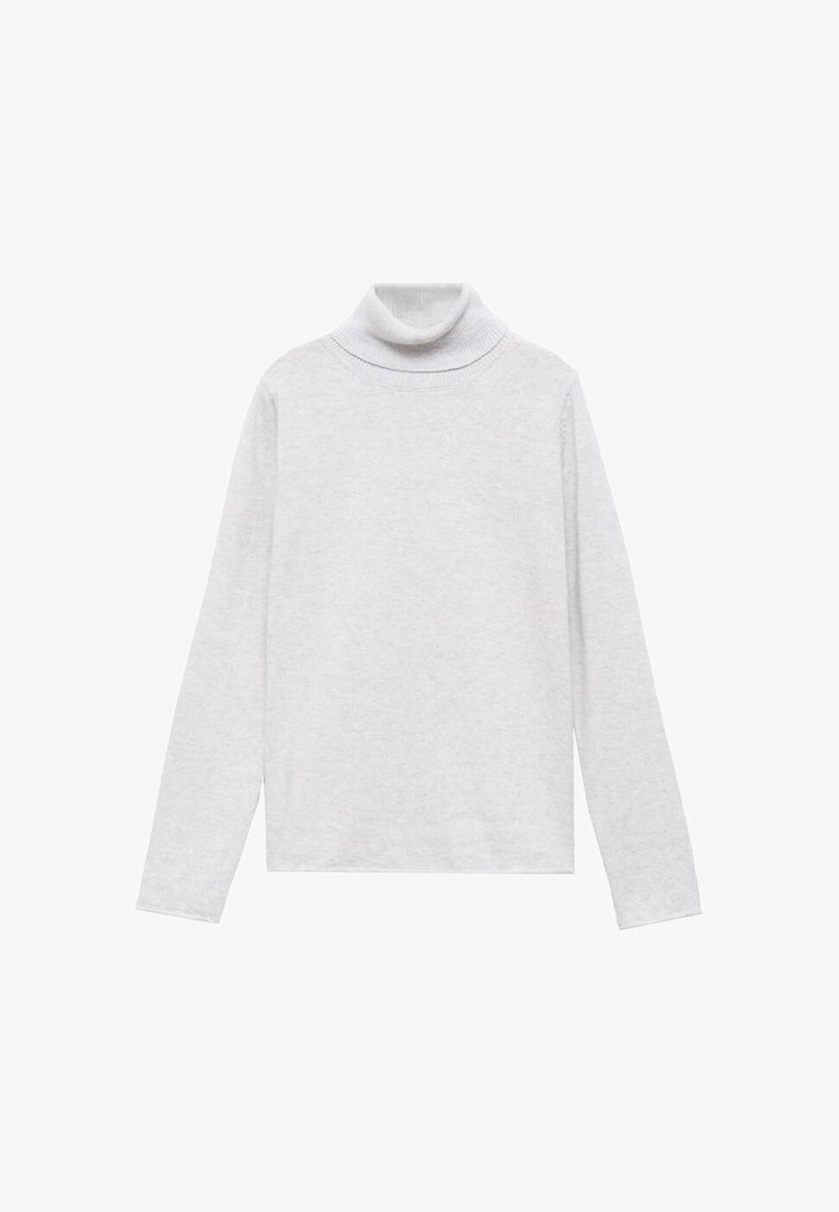 Svijetlosiva rolka s dugim rukavima, napravljena od mekog materijala. Ima rebrasti ovratnik i manšete za dodatnu teksturu.