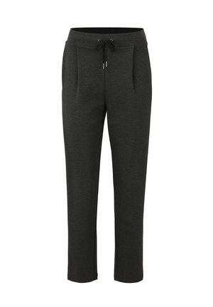 Dunkelgraue Sweatpants aus weichem Stoff, mit einem Kordelzugbund, zwei vorderen Taschen und schmal zulaufenden Beinen.