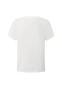 Effen wit t-shirt met korte mouwen, van achteren weergegeven, met een ronde halslijn en een eenvoudige, gladde stofstructuur.