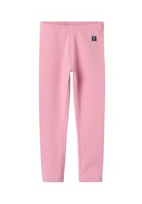 Vaaleanpunaiset legginsit, jotka on valmistettu pehmeästä ja joustavasta kankaasta. Ominaisuuksina on yksivärisyys ja pieni logo-etiketti. Slim fit -malli, täysimittaiset ja joustava vyötärönauha.