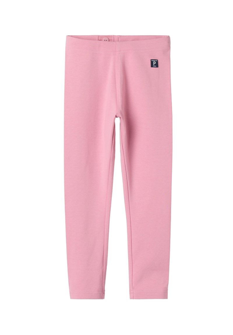 Vaaleanpunaiset legginsit, jotka on valmistettu pehmeästä ja joustavasta kankaasta. Ominaisuuksina on yksivärisyys ja pieni logo-etiketti. Slim fit -malli, täysimittaiset ja joustava vyötärönauha.