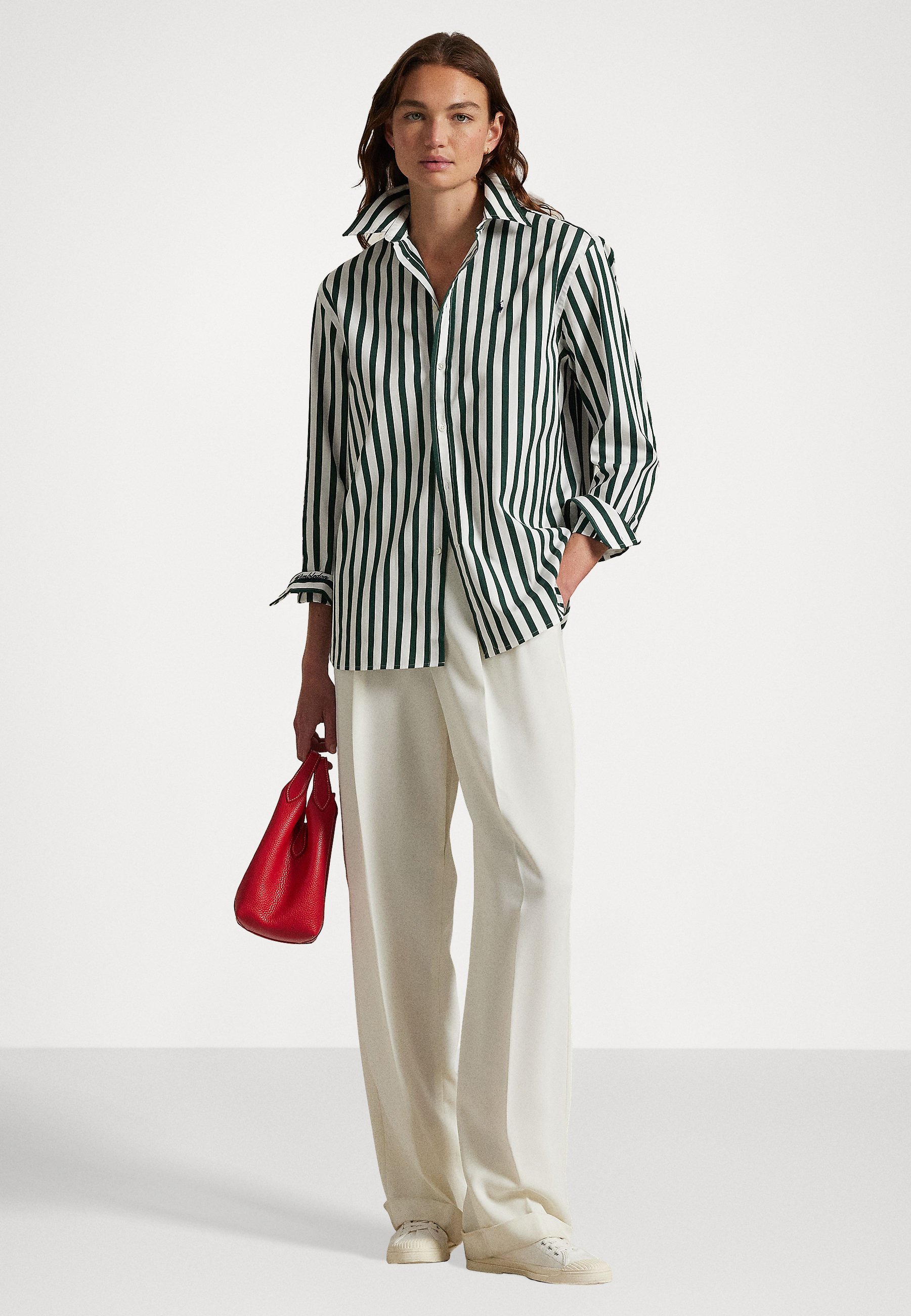 売れ筋商品|||ラルフローレン シャツ レディース トップス WIMBLEDON OVERSIZE FIT STRIPED COTTON SHIRT - Button-down blouse - moss agate/ceramic white Polo Ralph Lauren WIMBLEDON OVERSIZE FIT STRIPED COTTON
