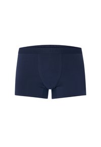 Navy blue men's boxer briefs with elastic waistband and subtle stitching details on front and sides.