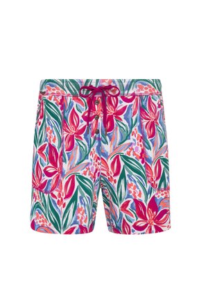 Färgglada badbyxor med ett blommönster i rosa, gröna och blå nyanser. Inkluderar dragsko i midjan och sidfickor.
