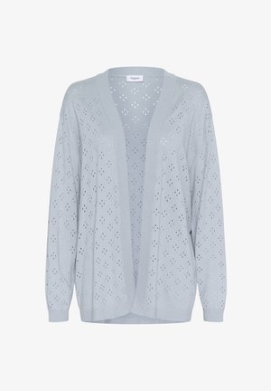 Cardigan aperto grigio chiaro con un fit rilassato, caratterizzato da motivi a occhiello a forma di diamante e polsini e orlo a coste.