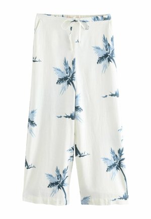 PETITE FIT  - Broek - ecru navy palm print