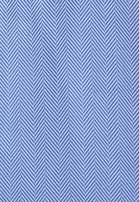 Blauwe stof met een diagonaal visgraatpatroon met afwisselende tinten lichtblauw en donkerblauw strepen. Gestructureerd en geweven ontwerp.