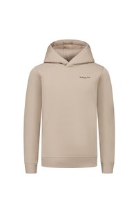 Beige hoodie gemaakt van een katoenmix. Bevat een voorktas, ribgebreide manchetten en zoom, met een subtiele logo-afdruk op de borst.