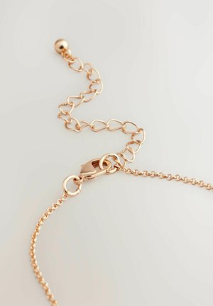 Rose gold chain bracelet featuring heart-shaped links, a lobster clasp, and a small ball accent at the end. Smooth texture and shiny finish.