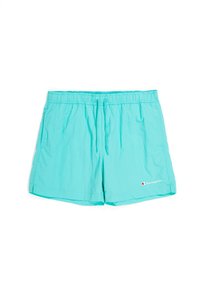 Shorts da bagno turchesi realizzati in tessuto leggero. Presentano una vita elasticizzata, un cordoncino e un piccolo logo sul lato destro in basso.