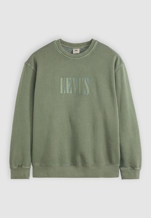Green cotton sweatshirt with round neckline and long sleeves. “LEVI'S” embroidered in matching green on the front. Soft texture, casual design.