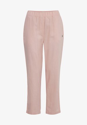 Lyserøde, elastiske bukser med en blød, letvægtig kvalitet. Lige ben design med en lille logo detalje på siden.