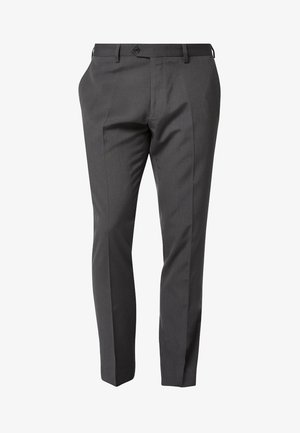 Dopasowane szare spodnie wykonane z gładkiego materiału, z prostym przodem, szlufkami na pasek oraz slim fit designem i bocznymi kieszeniami.