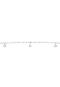 Sølvkæde med tre hængende sphæriske charms, jævnt fordelt, med en poleret finish og et delikat linkdesign.
