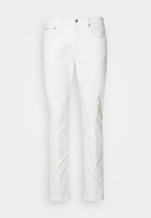 Witte spijkerbroek met een rechte pasvorm, vijf zakken, met een metalen knoopsluiting en subtiele stiksels.