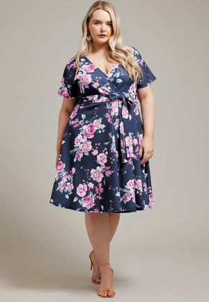 Yours Clothing FLORAL WRAP - Freizeitkleid - navy