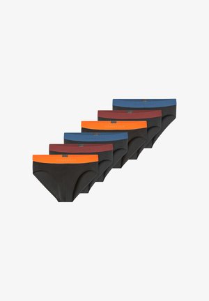 Czarne bawełniane bokserki w zestawie sześciu, z różnokolorowymi ściągaczami w talii: pomarańczowym, niebieskim i bordowym. Każda para posiada ozdobne logo.