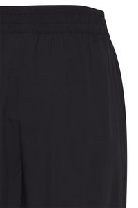 Schwarze Hose mit elastischem Bund, glatter Stoffstruktur und ohne sichtbare Muster oder Verzierungen.