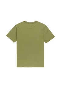 Olivově zelené bavlněné tričko s krátkým rukávem, kulatým výstřihem a jednoduchým designem. Měkká textura, standardní střih a bez viditelného brandingu.